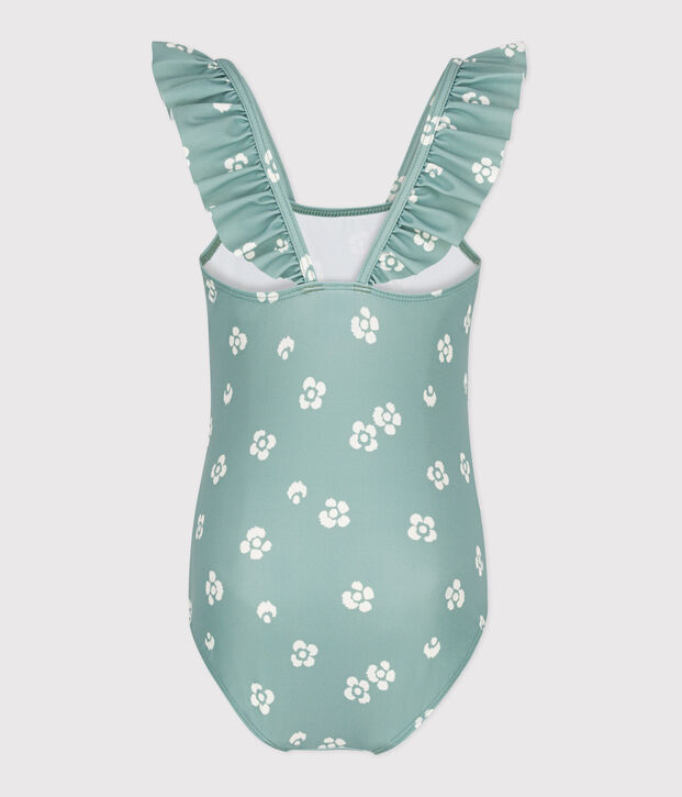 Maillot de bain une pi&egrave;ce enfant fleuri vert/blanc