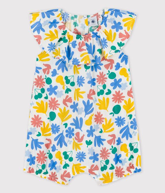 Combinaison courte imprimée fleuri en popeline bébé blanc MARSHMALLOW/blanc MULTICO