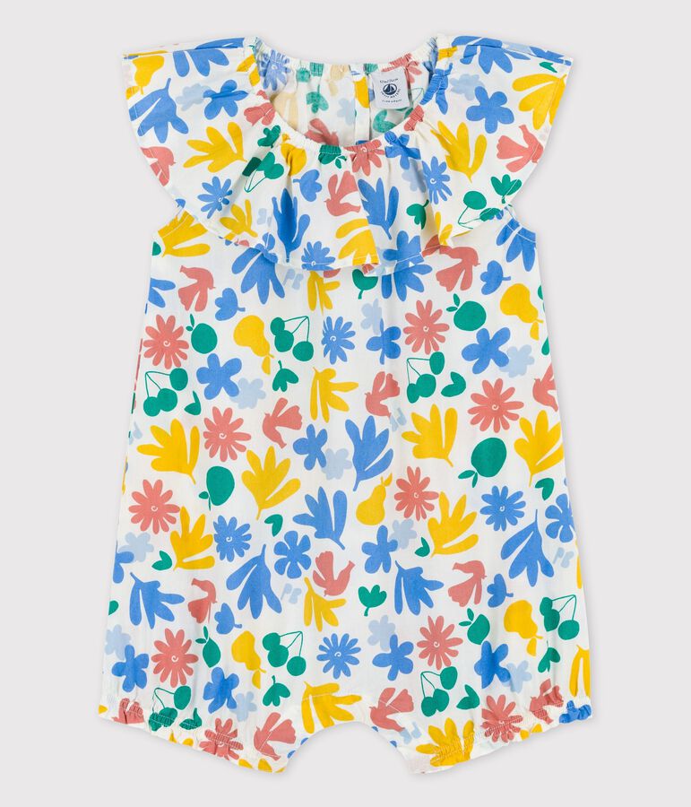 Combinaison courte imprim&eacute;e fleuri en popeline b&eacute;b&eacute; blanc/multicouleur