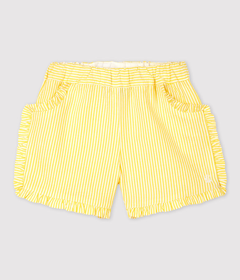 Short ray&eacute; en seersucker b&eacute;b&eacute; fille jaune SHINE/blanc MARSHMALLOW