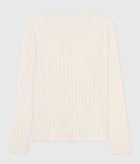 Tee-shirt femme l'iconique en coton ajouré manches longues écru MILK