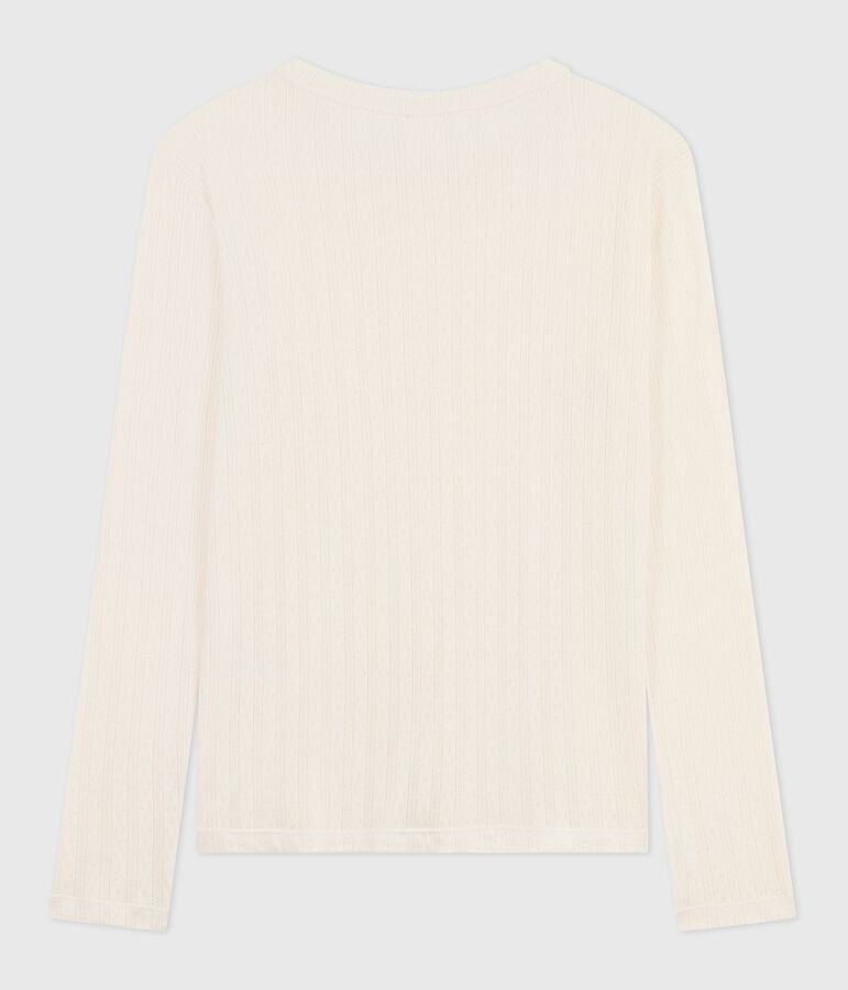 Tee-shirt femme l'iconique en coton ajour&eacute; manches longues &eacute;cru MILK