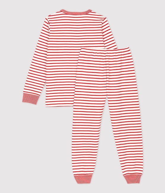 Pyjama marinière rouge en molleton enfant blanc MARSHMALLOW/rouge TERKUIT