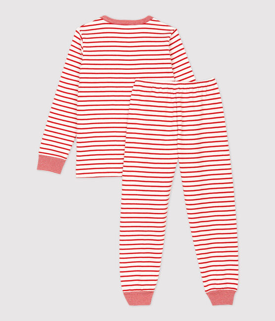 Pyjama marinière rouge en molleton enfant blanc MARSHMALLOW/rouge TERKUIT