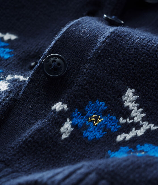 Cardigan bébé fille en tricot laine et coton bleu SMOKING/blanc MULTICO