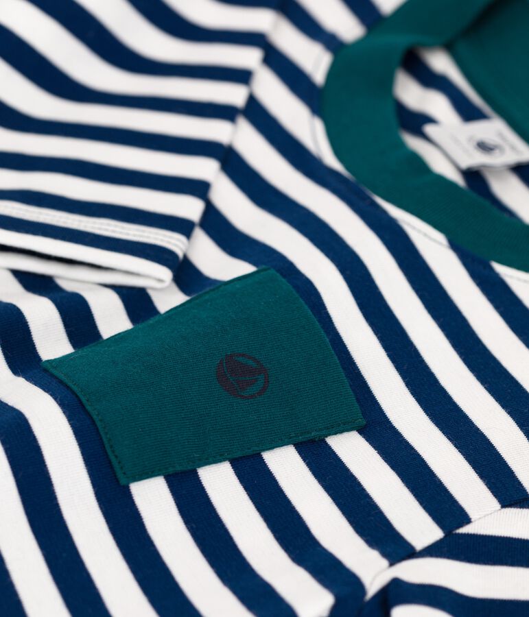 Tee-shirt manches longues en coton enfant gar&ccedil;on bleu MEDIEVAL/blanc MARSHMALLOW