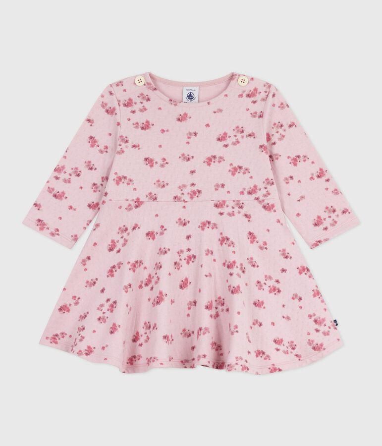 Robe b&eacute;b&eacute; en coton manches longues imprim&eacute;e fleurs rose JOLI/blanc MULTICO