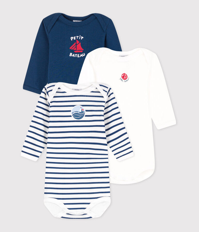 Lot de 3 bodies manches longues en coton b&eacute;b&eacute; multicouleur