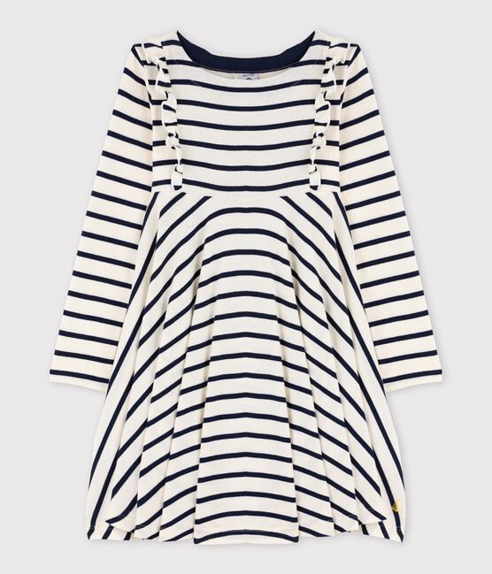 Robe manches longues enfant fille beige COQUILLE/bleu SMOKING CN