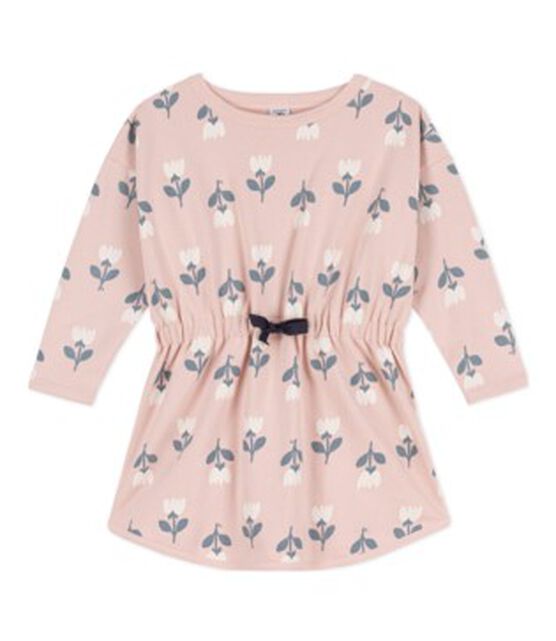 Robe manches longues molleton imprimé enfant fille rose SALINE/blanc MULTICO