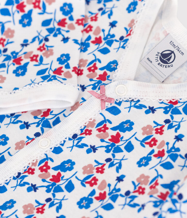 Pyjama b&eacute;b&eacute; en coton sans pieds fleuri blanc MARSHMALLOW/blanc MULTICO