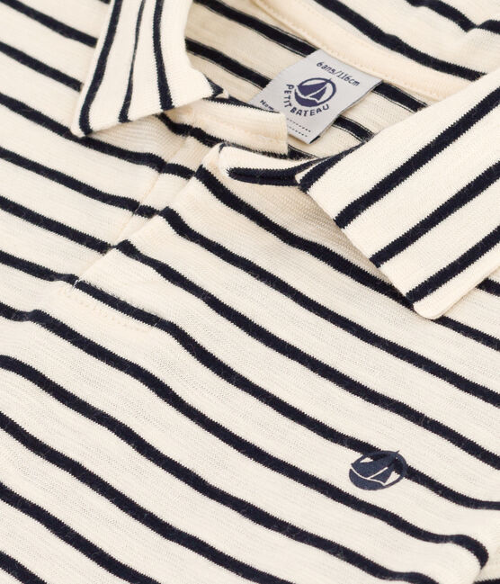 Polo manches courtes en coton enfant garçon blanc AVALANCHE/bleu SMOKING