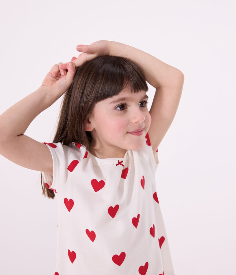 Chemise de nuit coeur petite fille en coton blanc MARSHMALLOW/rouge TERKUIT