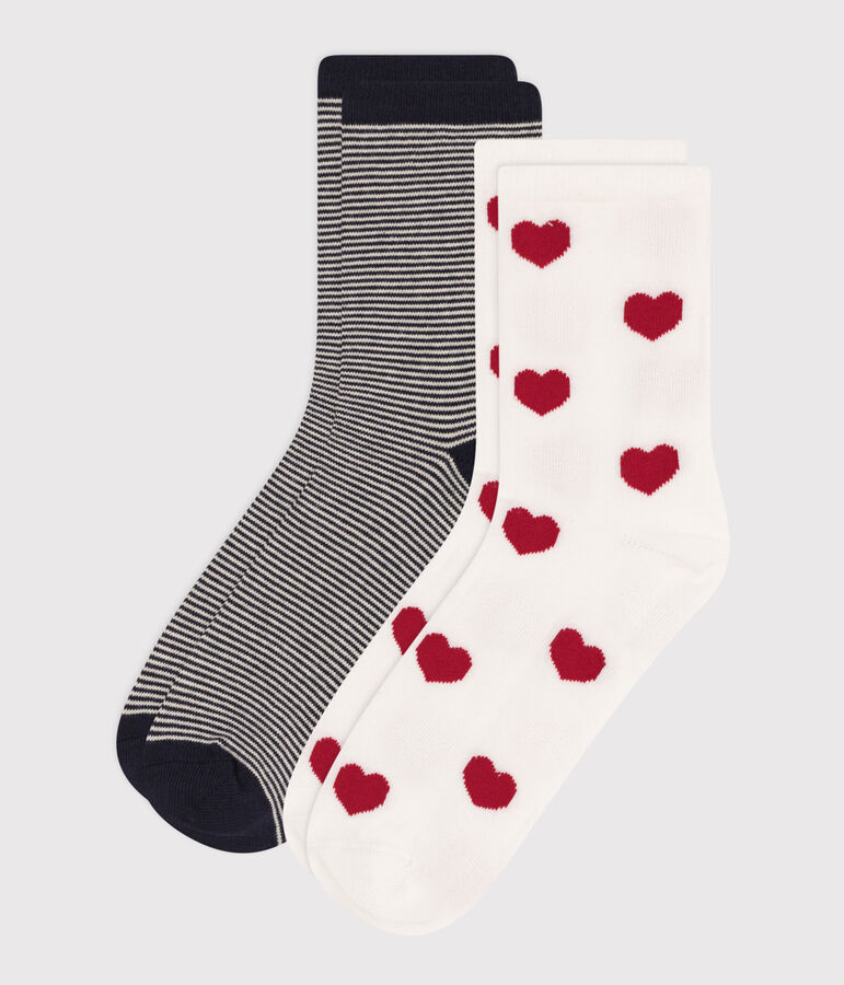2 paires de chaussettes en coton imprim&eacute;es femme multicouleur