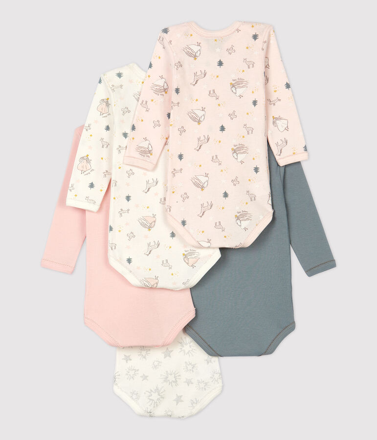 Lot de 5 bodies princesse manches longues b&eacute;b&eacute; fille en coton multicouleur