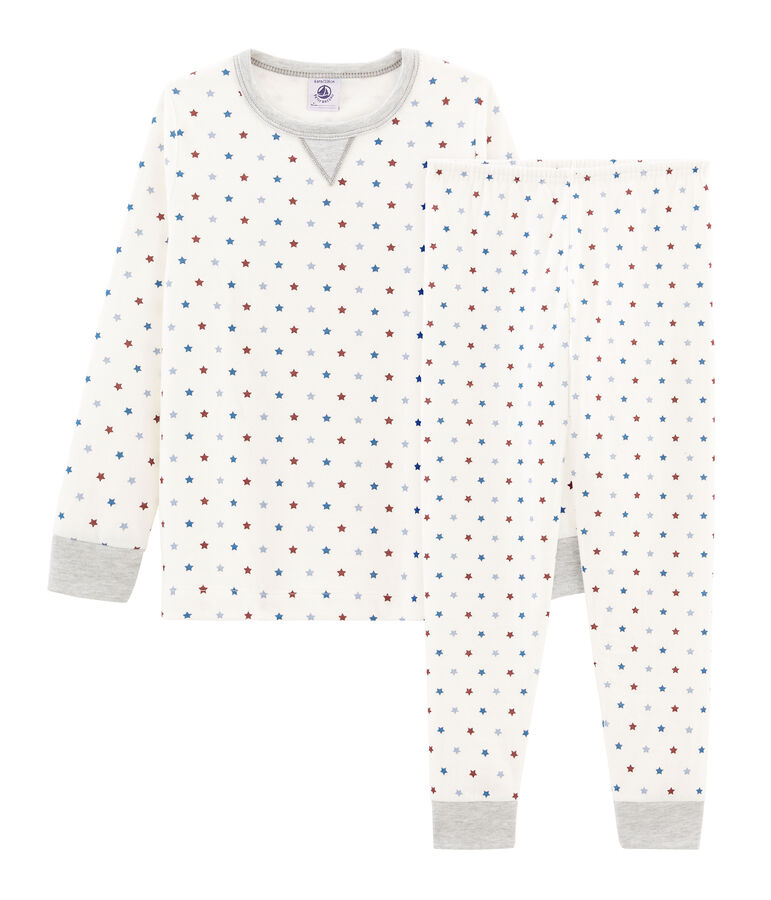 Pyjama petit gar&ccedil;on en tubique blanc MARSHMALLOW/blanc MULTICO