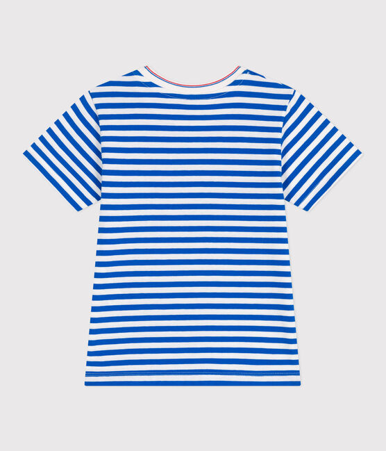Teeshirt enfant en coton manches courtes à rayures bleu PORCELANA/ MARSHMALLOW