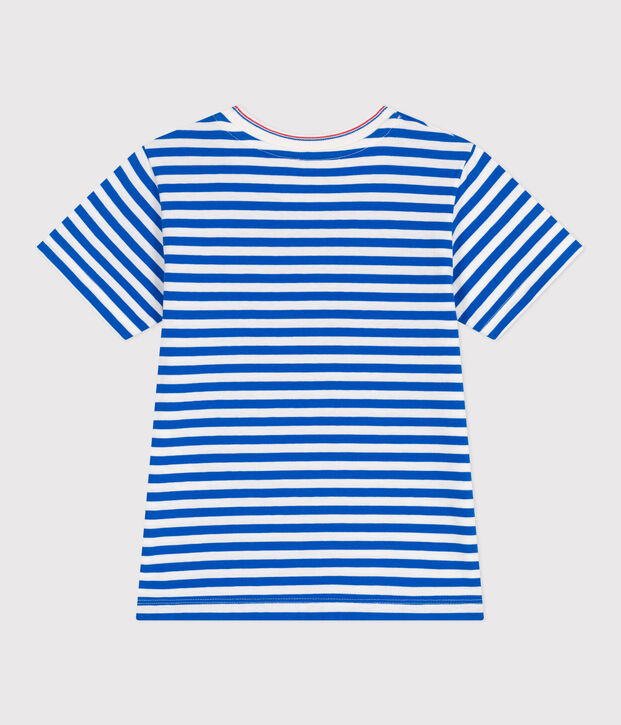Teeshirt enfant en coton manches courtes &agrave; rayures bleu/blanc