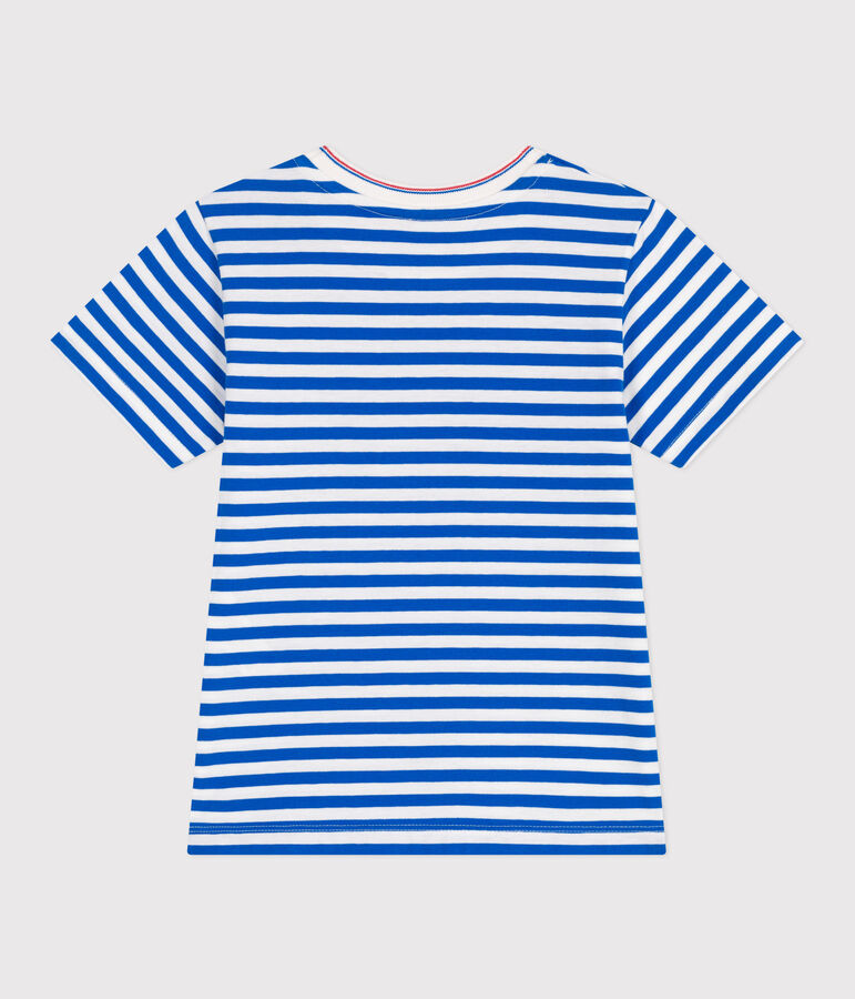 Teeshirt enfant en coton manches courtes &agrave; rayures bleu PORCELANA/ MARSHMALLOW