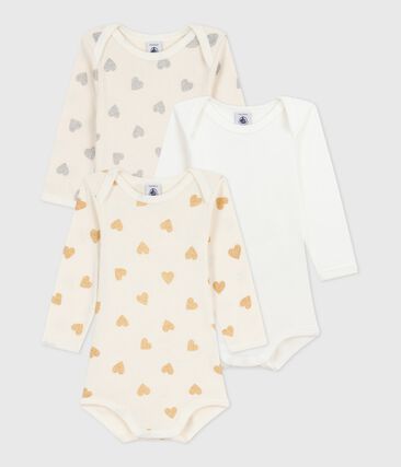 Lot de bodies manche longues en coton imprimé cœurs pailletés bébé
