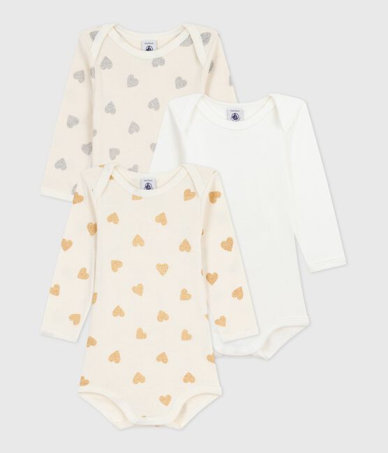 Lot de bodies manche longues en coton imprimé cœurs pailletés bébé variante 1