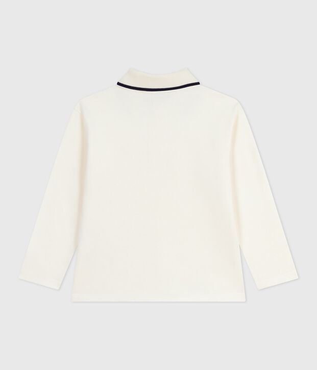 Polo enfant en coton &agrave; manches longues imprim&eacute; blanc cass&eacute;