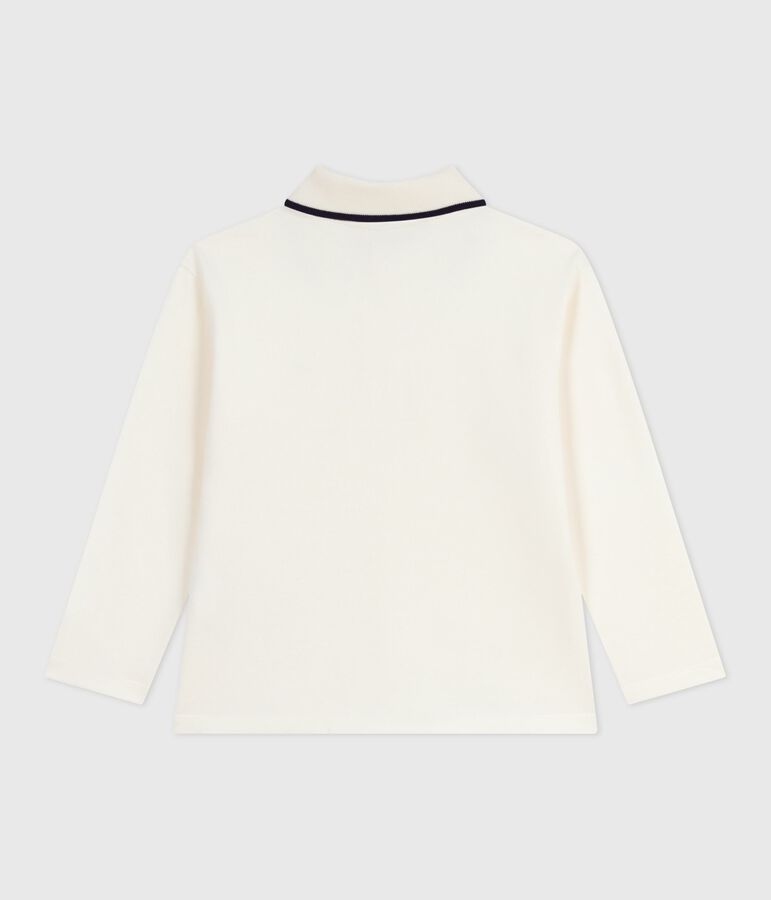 Polo enfant en coton &agrave; manches longues imprim&eacute; &eacute;cru MILK