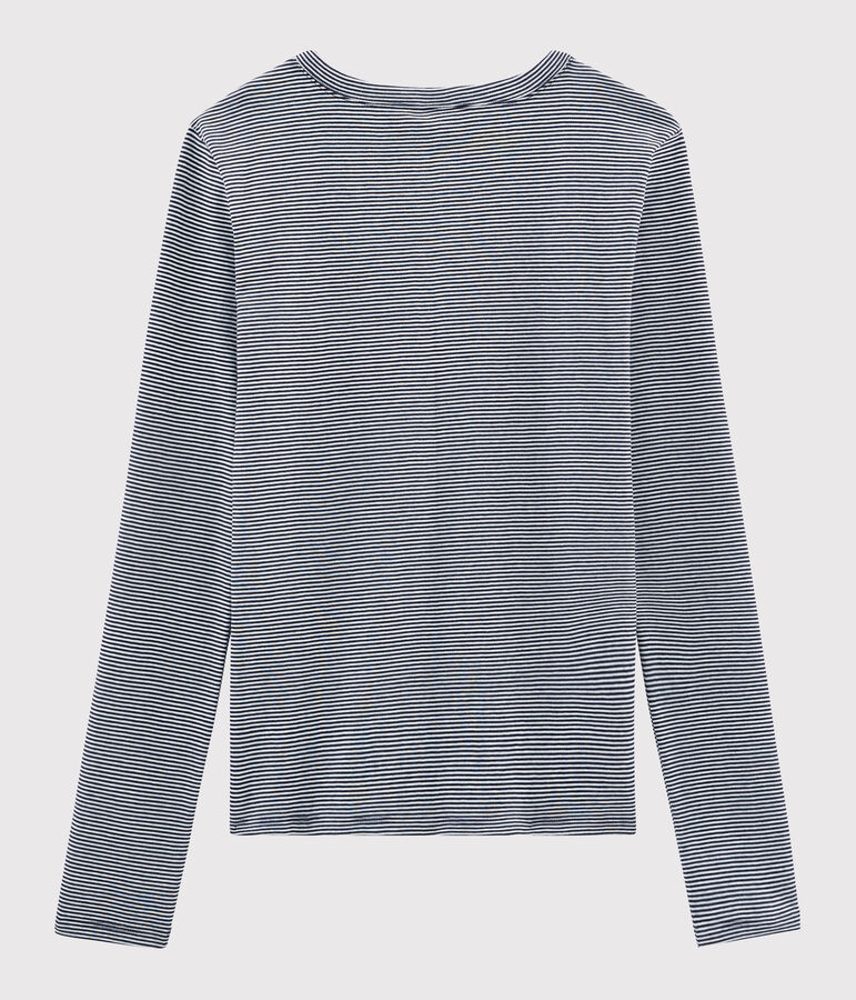 T-shirt col rond iconique en coton ray&eacute; Femme bleu/blanc