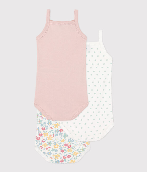 Lot de 3 bodies bretelles fleurs en coton multicouleur