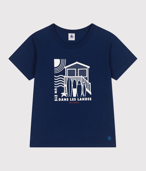 Teeshirt enfant en coton manches courtes imprim&eacute; bleu fonc&eacute;