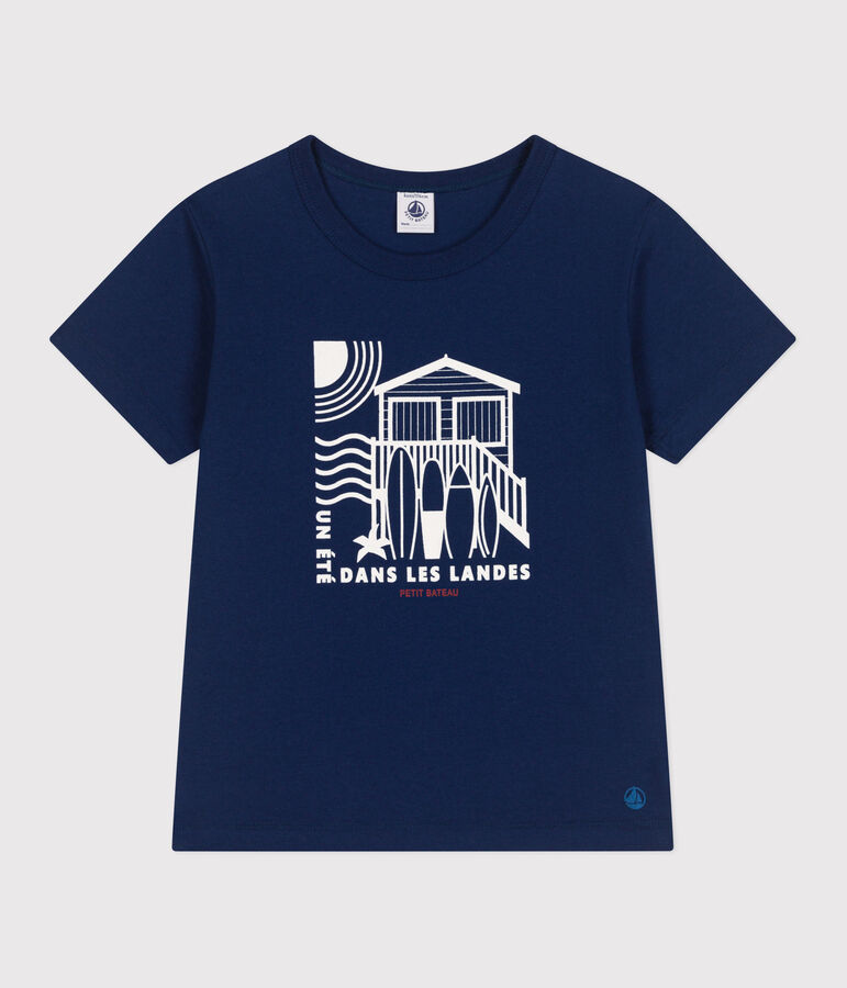 Teeshirt enfant en coton manches courtes imprim&eacute; bleu MEDIEVAL