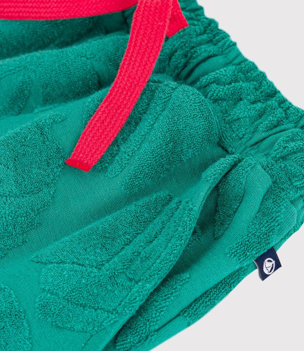 Bermuda short enfant en coton uni imprim&eacute; vert