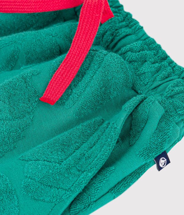 Bermuda short enfant en coton uni imprim&eacute; vert