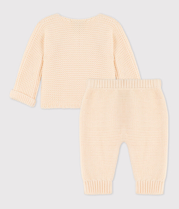 Ensemble 2 pi&egrave;ces b&eacute;b&eacute; en tricot en coton &eacute;cru