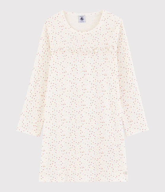 Chemise de nuit pois multico petite fille en coton biologique blanc MARSHMALLOW/blanc MULTICO