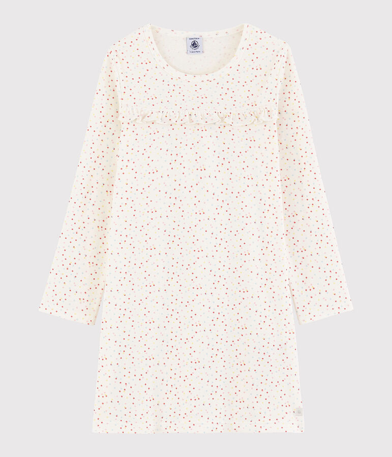 Chemise de nuit pois multico petite fille en coton biologique blanc MARSHMALLOW/blanc MULTICO