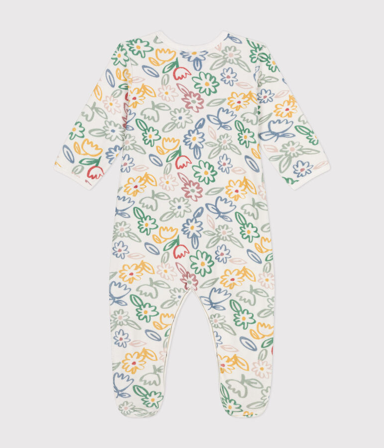 Pyjama en velours imprim&eacute; fleurs b&eacute;b&eacute; blanc MARSHMALLOW/blanc MULTICO