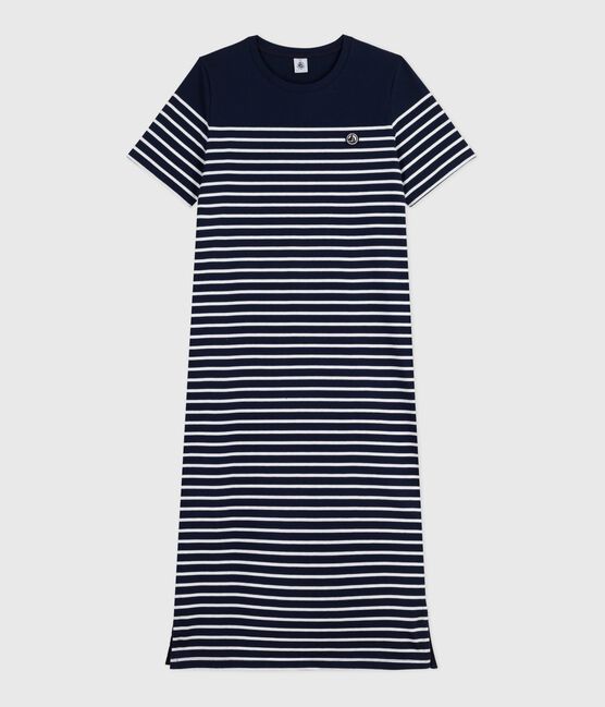 Robe longue femme en coton à rayures bleu SMOKING/blanc MARSHMALLOW