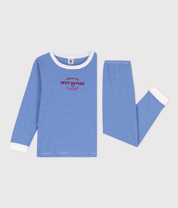 Pyjama milleraies en coton enfant bleu/blanc