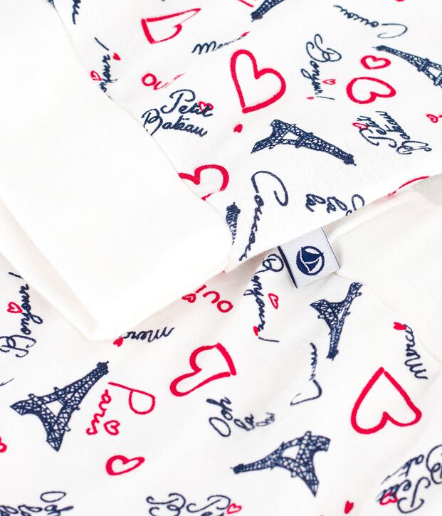 Pyjama femme en coton imprim&eacute; Paris blanc/multicouleur