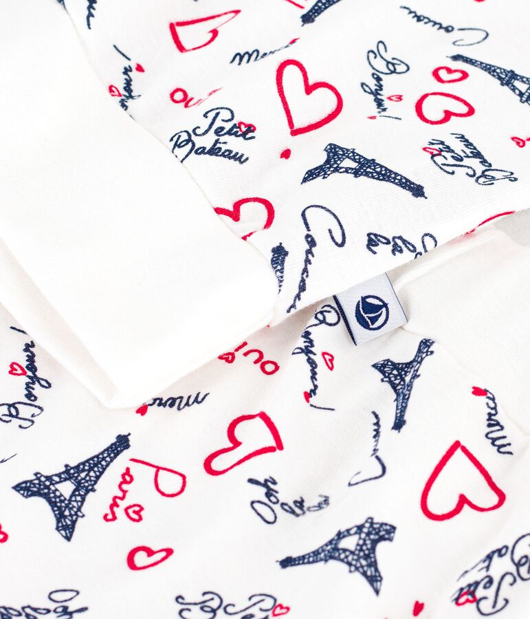 Pyjama femme en coton imprim&eacute; Paris blanc MARSHMALLOW/blanc MULTICO