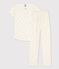 Pyjama manches courtes soleils petite fille en coton biologique blanc MARSHMALLOW/ ORGE