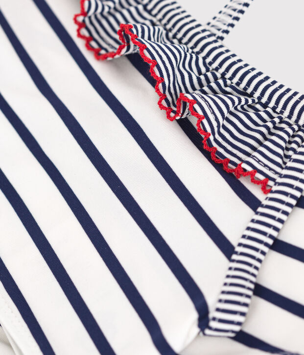 Maillot de bain deux pi&egrave;ces enfant &agrave; rayures blanc/bleu