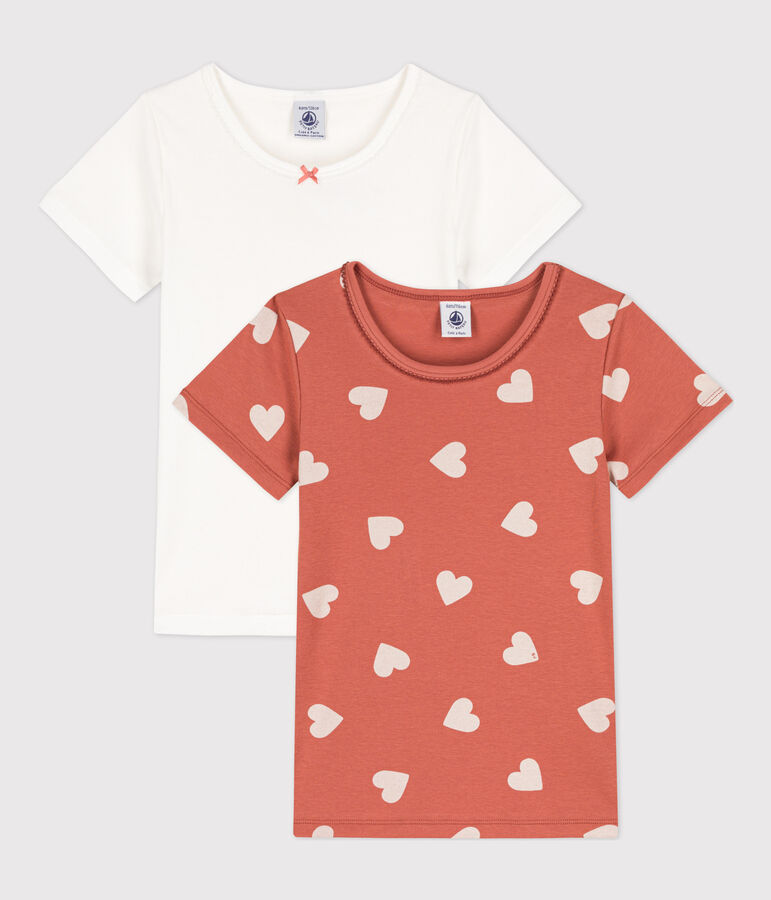 Lot de 2 tee-shirts manches courtes coeur petite fille en coton variante 1