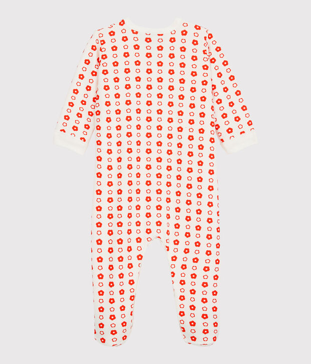 Dors-bien b&eacute;b&eacute; fleurs r&eacute;tro molleton en coton biologique blanc/rouge