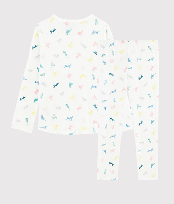 Pyjama imprimé chats petite fille en coton blanc MARSHMALLOW/blanc MULTICO