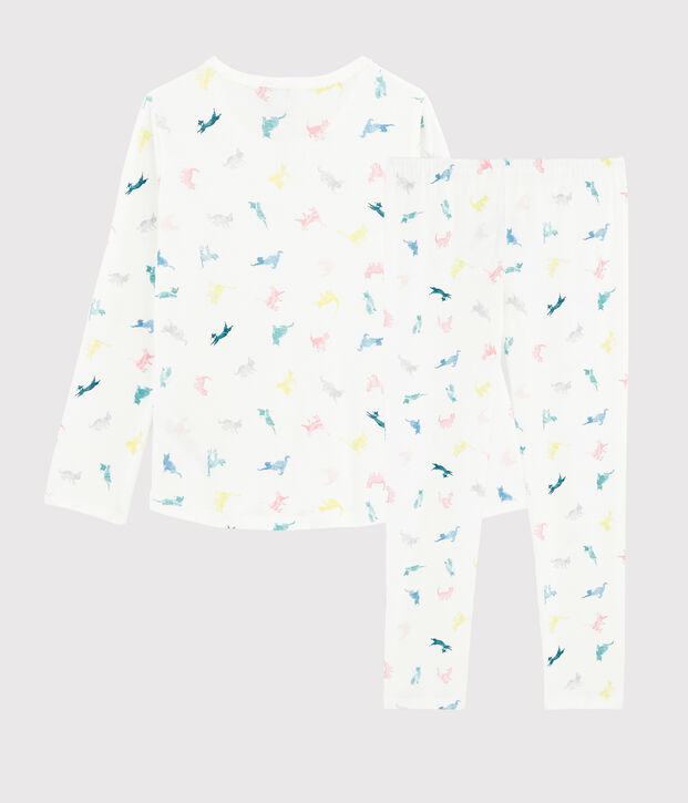 Pyjama imprim&eacute; chats petite fille en coton blanc/multicouleur