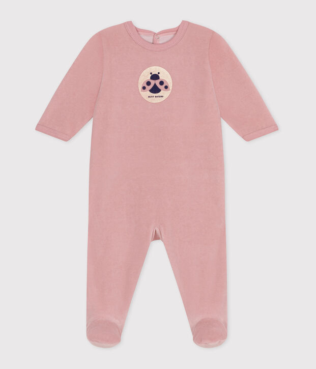 Pyjama b&eacute;b&eacute; en velours ouverture au dos rose