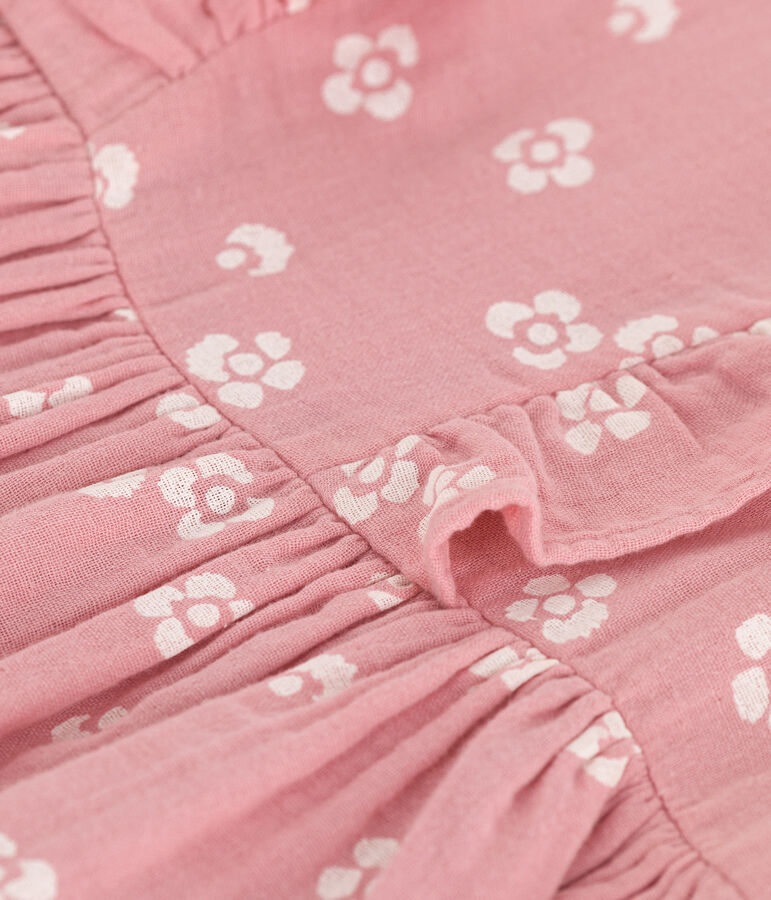 Robe sans manches enfant en coton fleurie rose/blanc