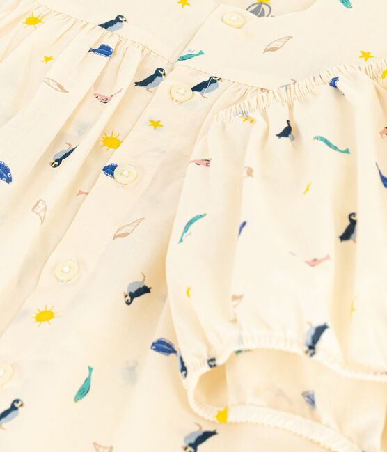 Robe et bloomer imprimés en popeline bébé blanc AVALANCHE/ MULTICO